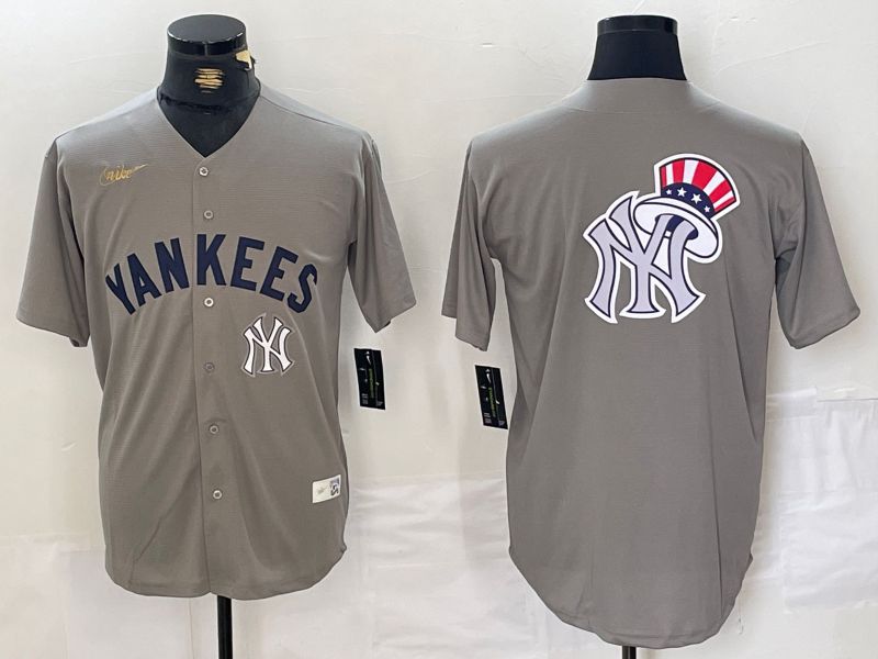 Men New York Yankees Blank Grey Throwback Nike Game 2024 MLB Jersey style 4